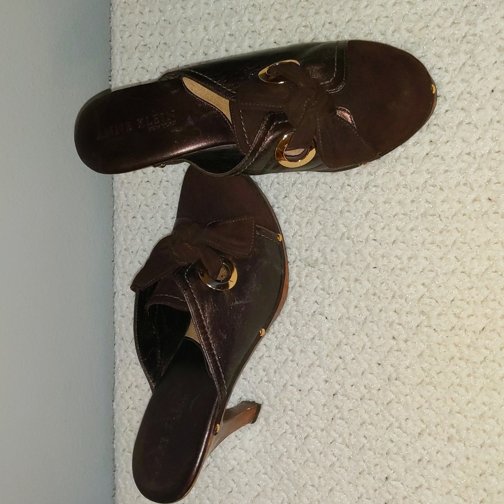 Anne Klein New York Leather Stud Wooden Heels